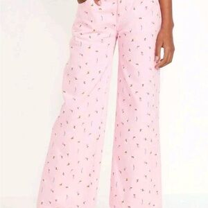 Pink and floral printed, Old Navy High-Waisted Baggy Wide-Leg Jean